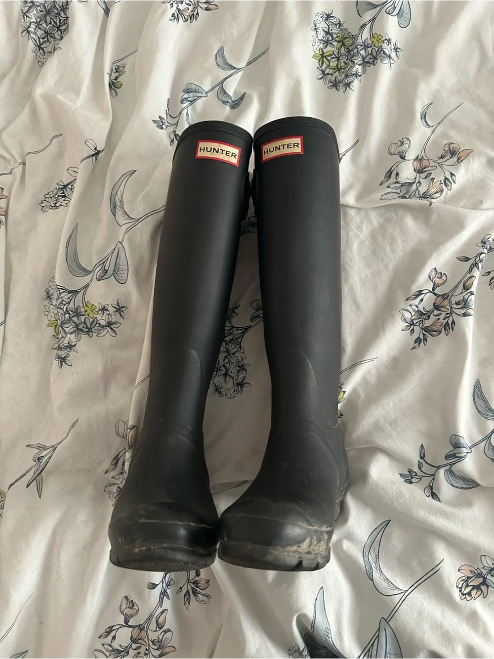 Hunter Black Tall Gloss Rain Boots with Buckle